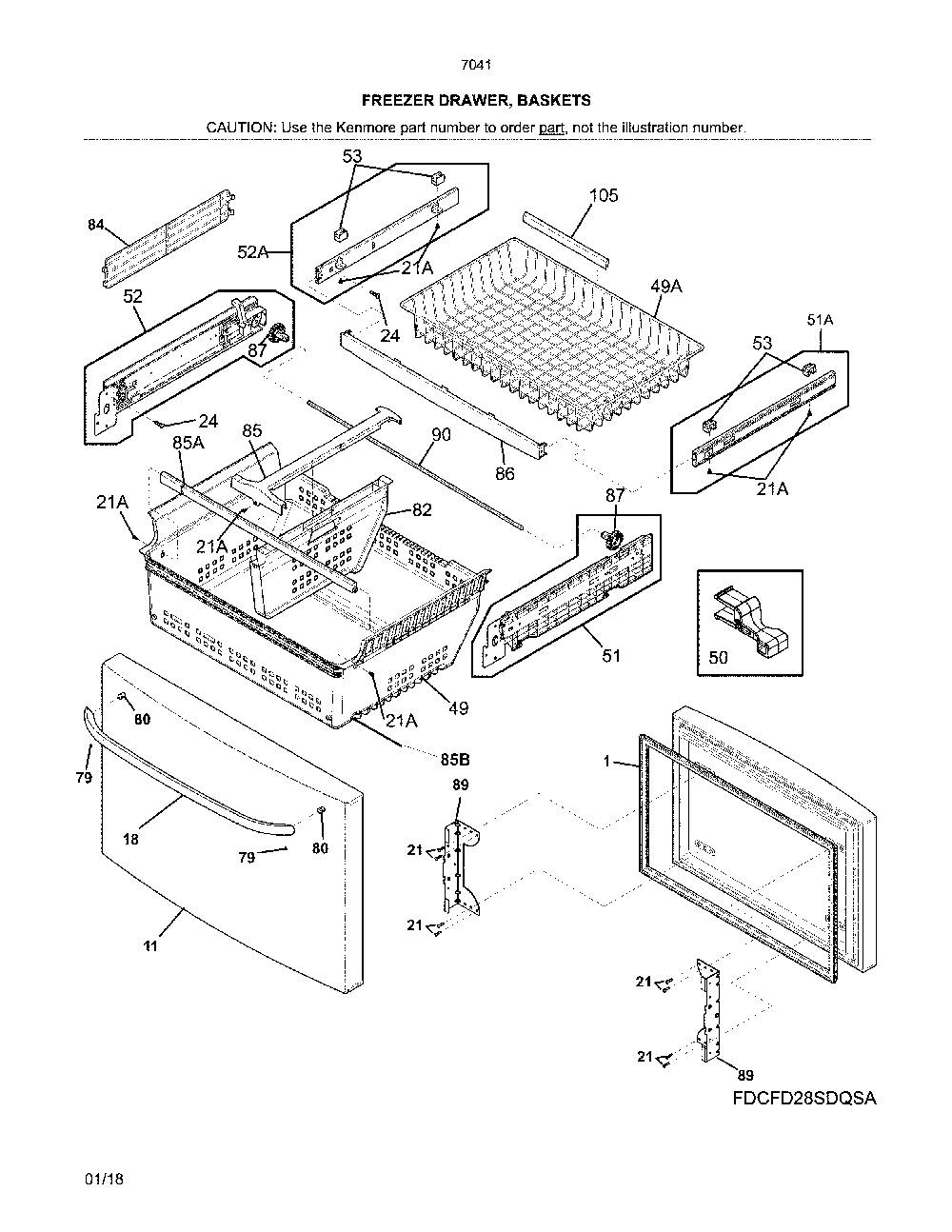 Freezer Door Diagram and Parts List for 2537041341D  Kenmore Refrigerator