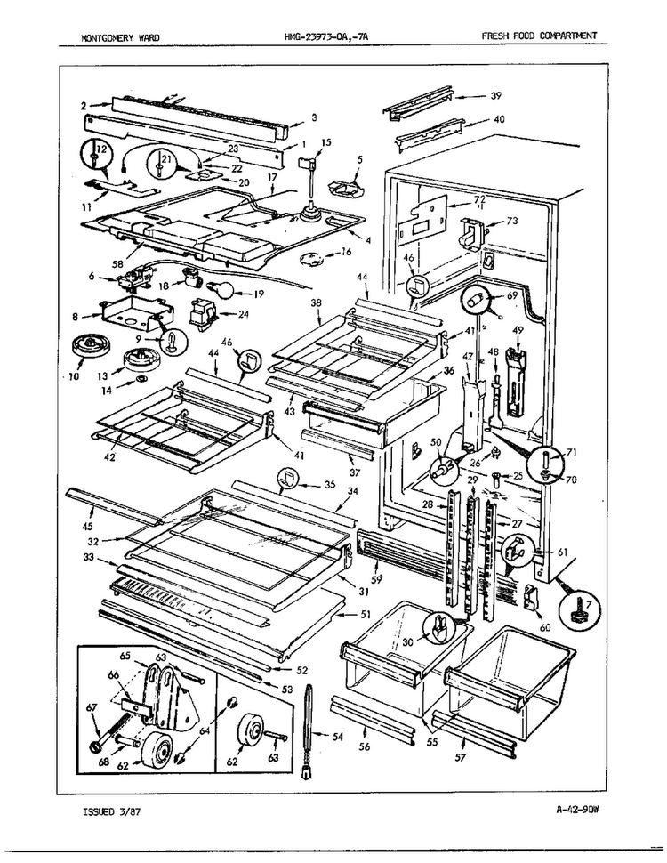 Fresh Food Compartment Diagram and Parts List for 23973A  Admiral Refrigerator