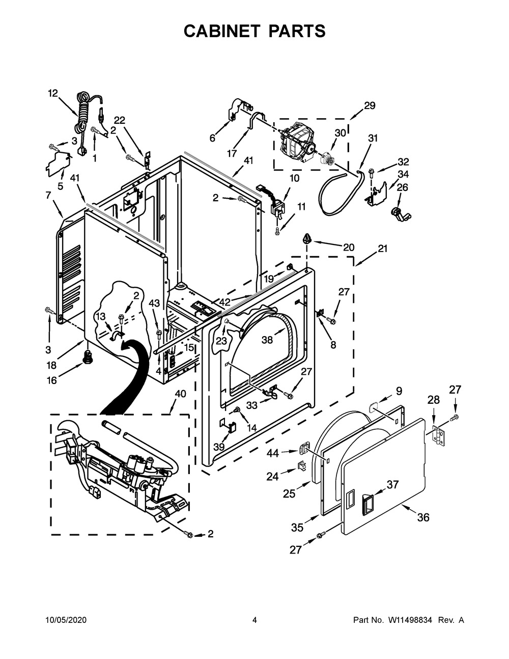Cabinet Parts Diagram and Parts List for 7MMGDC300DW4  Maytag Washer