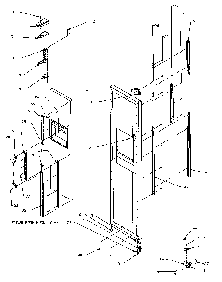 Freezer Door Hinge/trim Diagram and Parts List for SRD20S4W-P1190801WW  Amana Refrigerator