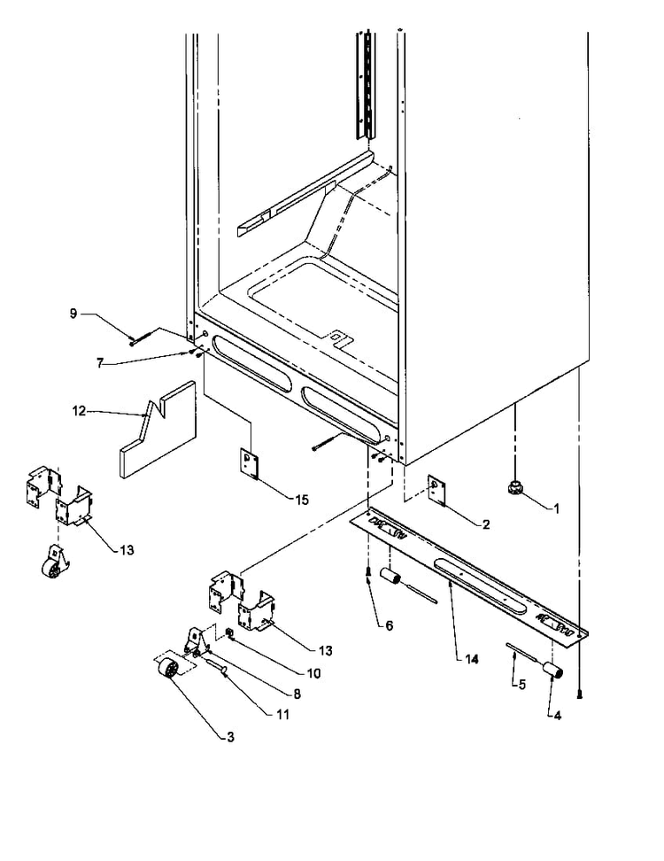 Cabinet Bottom Diagram and Parts List for THI21S3W-P1194708WW  Amana Refrigerator