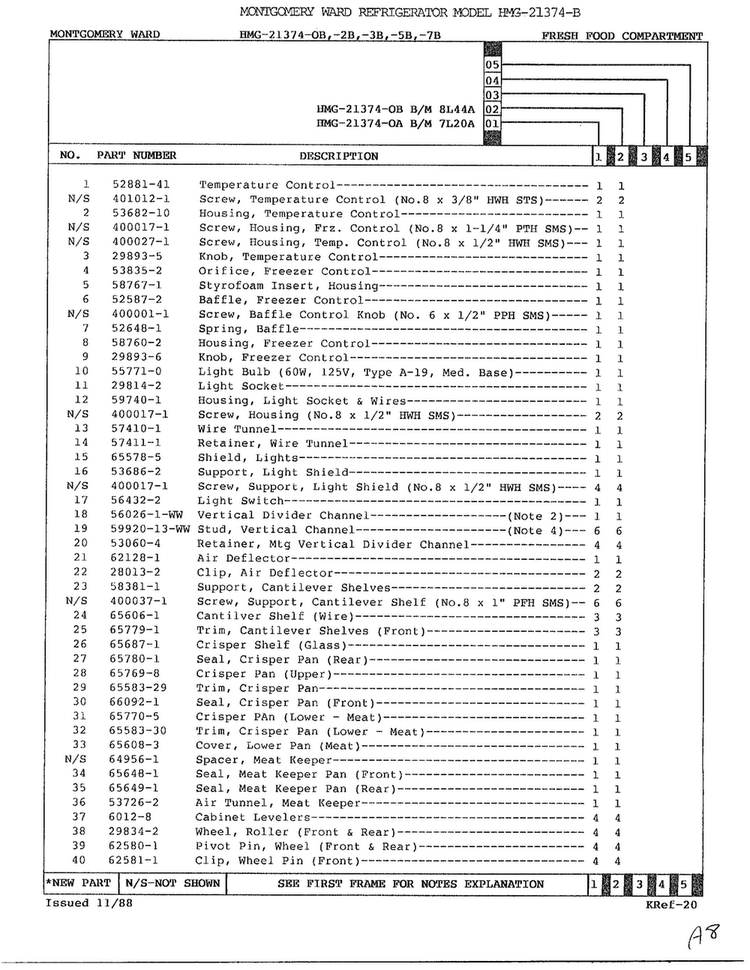 Fresh Food Compartment Page 2 Diagram and Parts List for 21374B  Admiral Refrigerator
