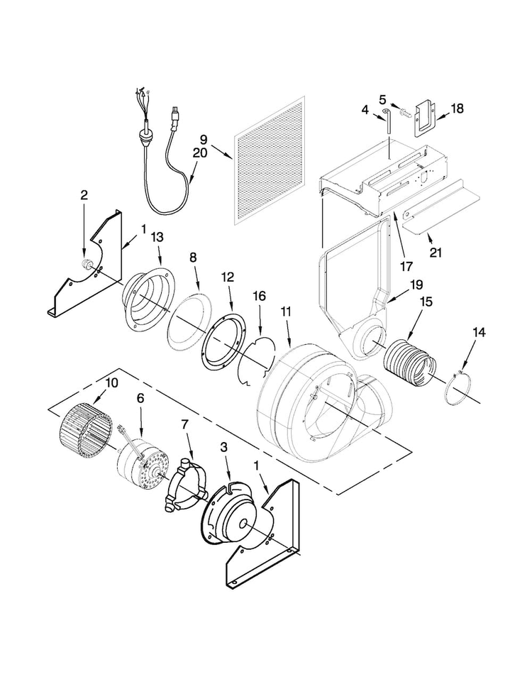 Blower Assembly Diagram and Parts List for JES9900CCS02  Jenn-Air Range