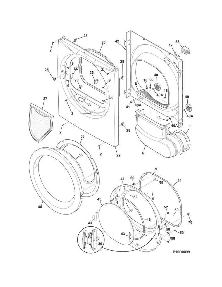 Front Panel/lint Filter Diagram and Parts List for CDG7300RW0  Crosley Dryer