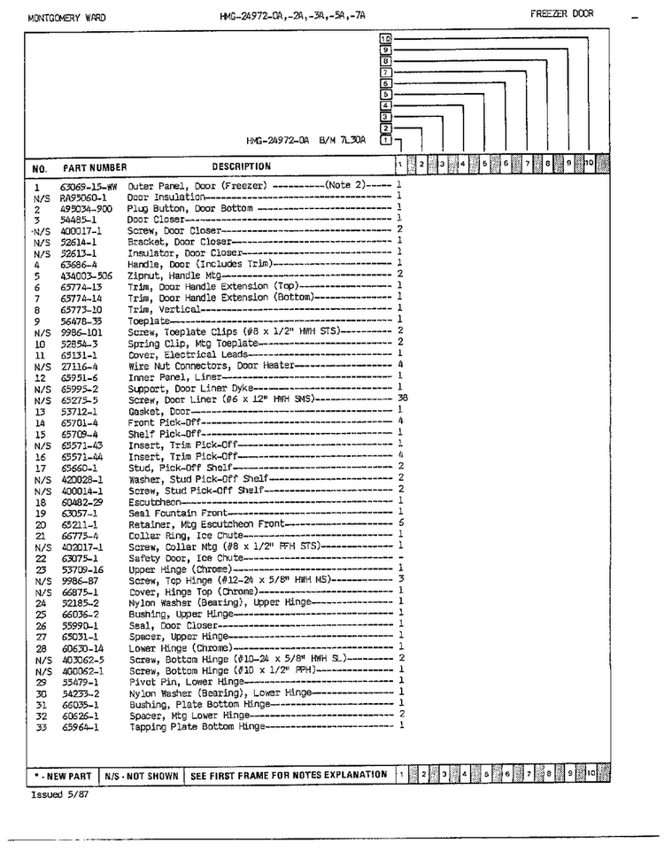 Freezer Door Assembly Page 2 Diagram and Parts List for 24972A  Admiral Refrigerator