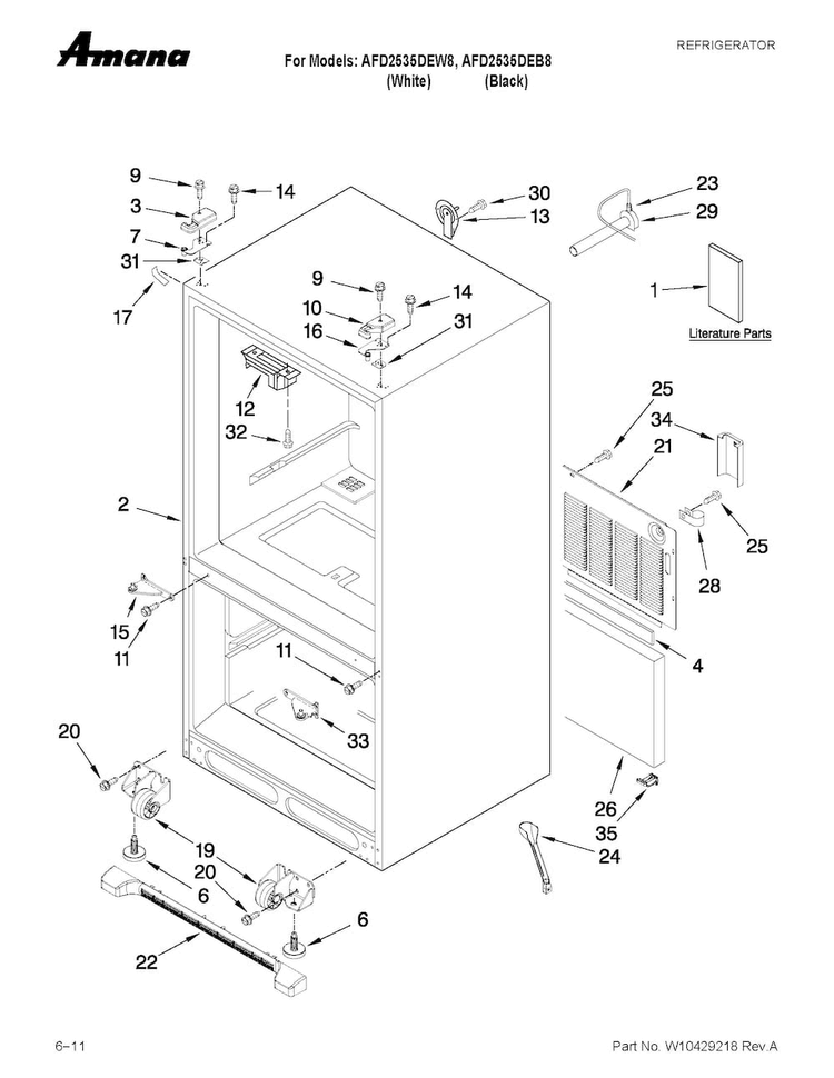 Cabinet Parts Diagram and Parts List for AFD2535DEW8  Amana Refrigerator