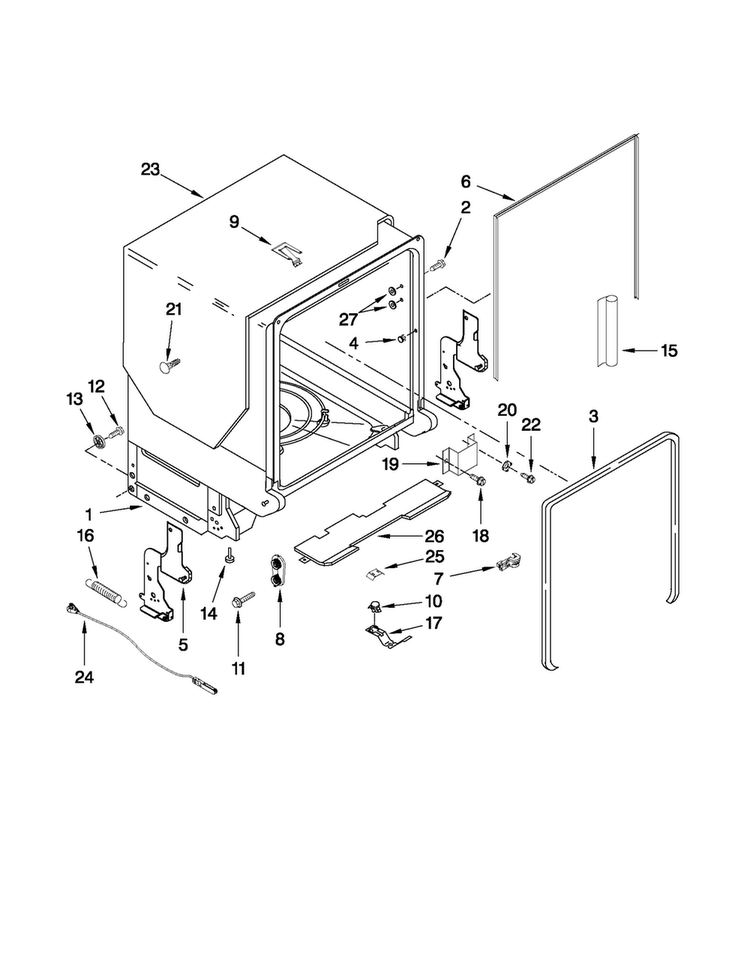 Tub And Frame Parts Diagram and Parts List for JDB3600AWP4  Jenn-Air Dishwasher