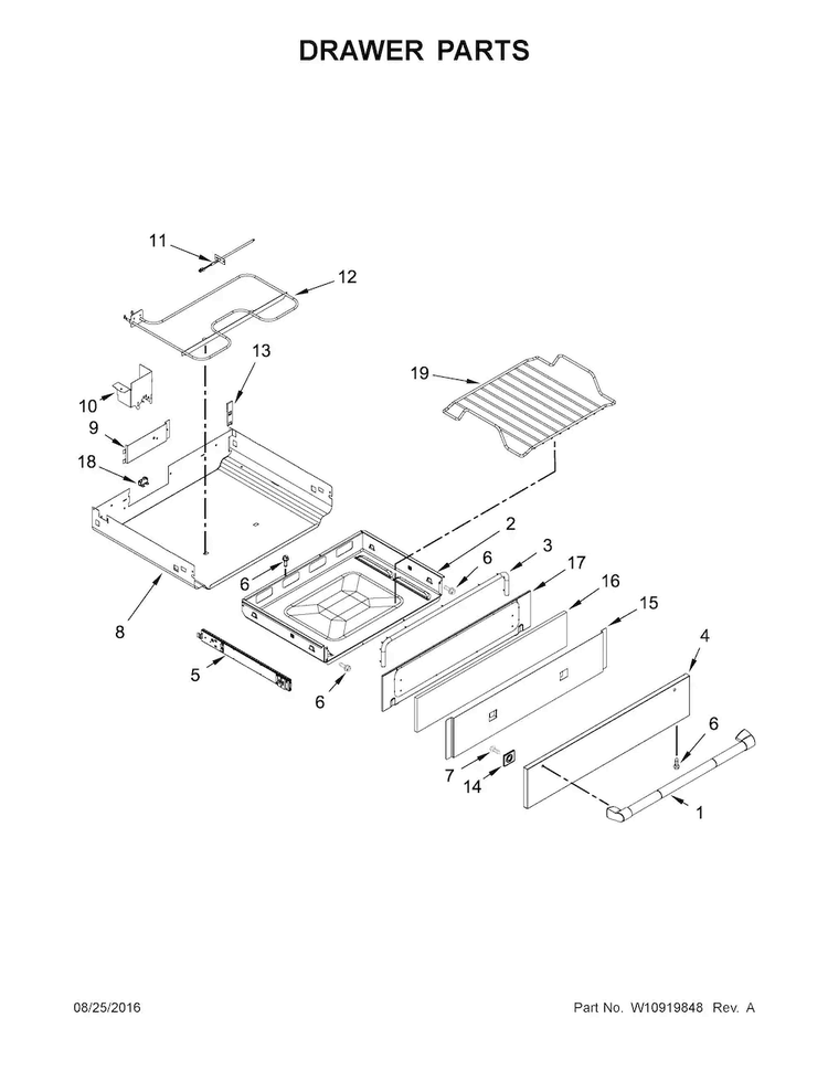 Drawer Parts Diagram and Parts List for JDS1450CDP1  Jenn-Air Range