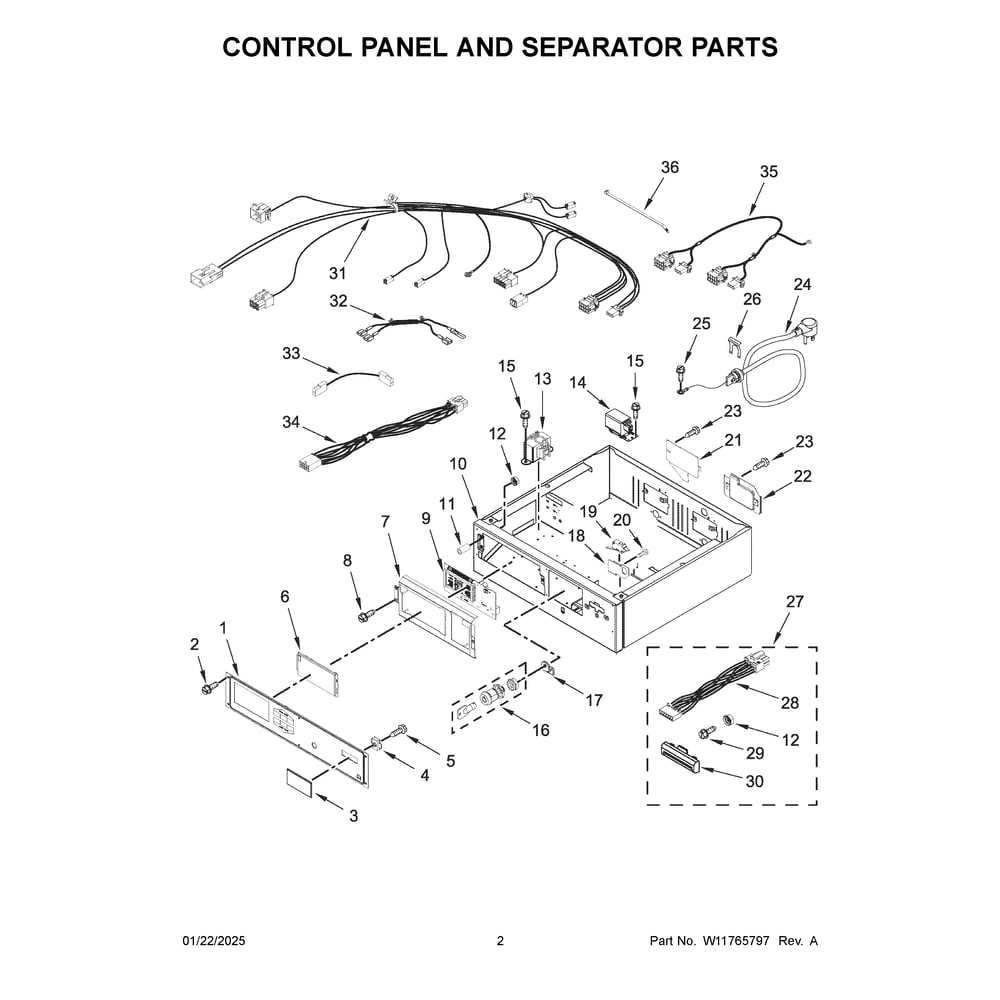 Control Panel And Separator Parts Diagram and Parts List for MLG26PRFWW0  Maytag Dryer