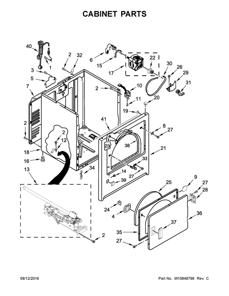 Cabinet Parts Diagram and Parts List for CGD126SDW2  Crosley Dryer