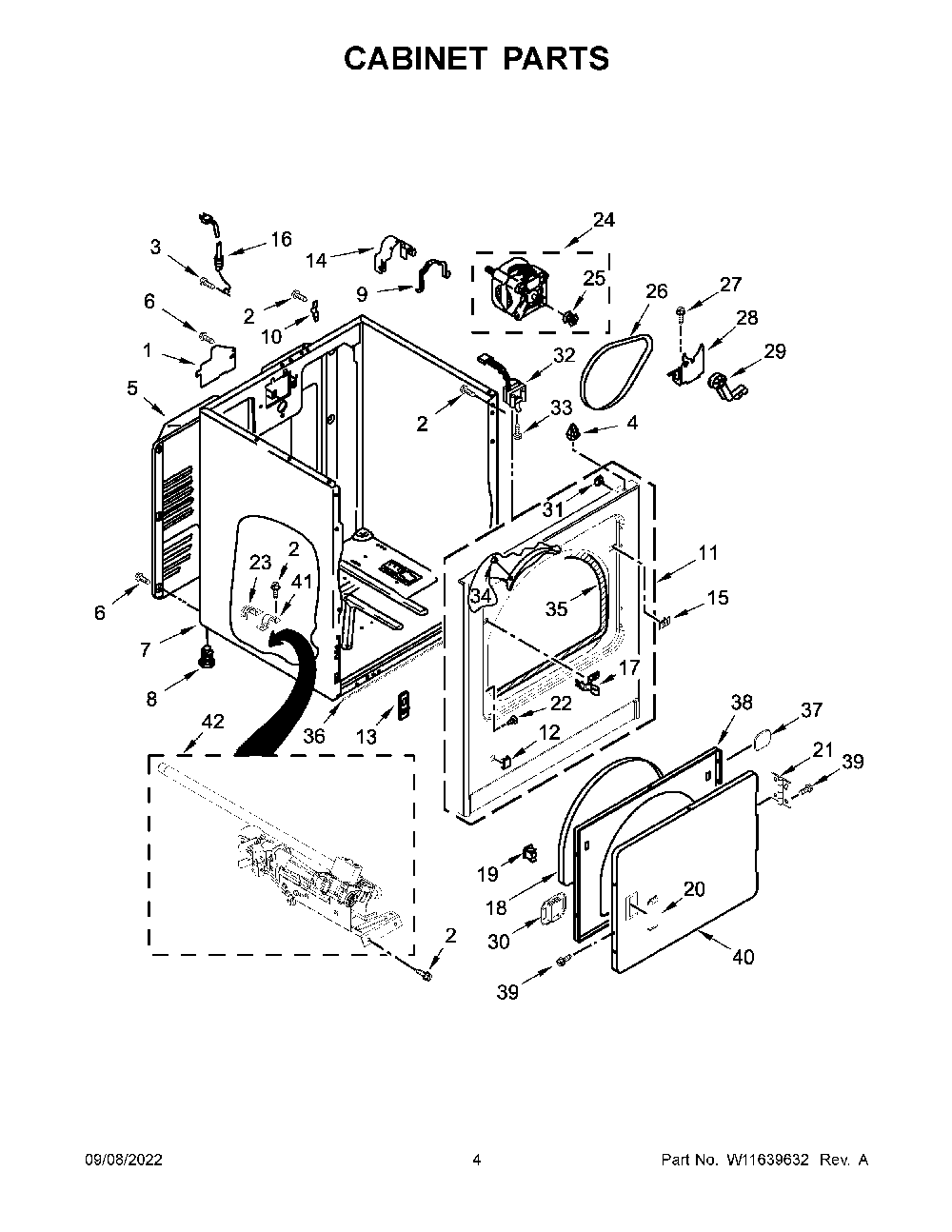 Cabinet Parts Diagram and Parts List for 11072332514  Kenmore Dryer