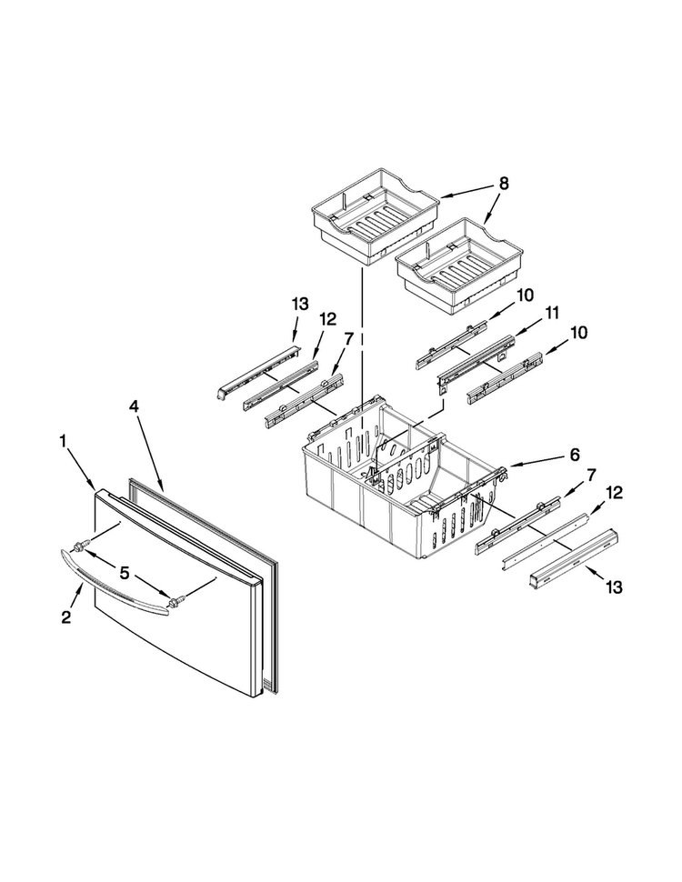 Freezer Door Parts Diagram and Parts List for MFI2269VEB7  Maytag Refrigerator