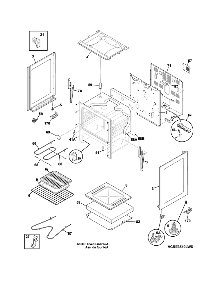 Body Diagram and Parts List for CRE3510LWF  Crosley Range