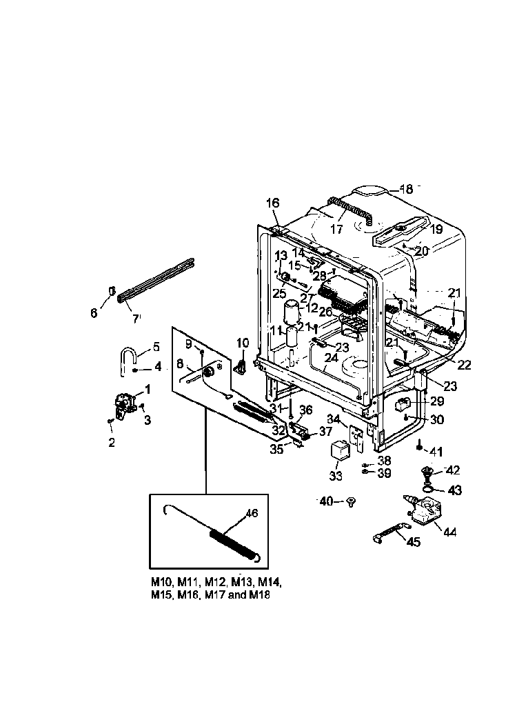 Tub Assy Diagram and Parts List for AUD6000DWW P1309610W Amana Dishwasher