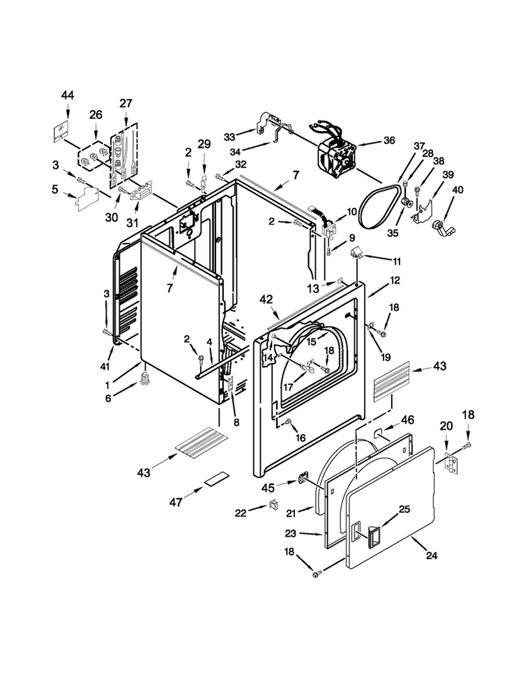 Cabinet Parts Diagram and Parts List for 4GMEDC100YQ2  Maytag Dryer