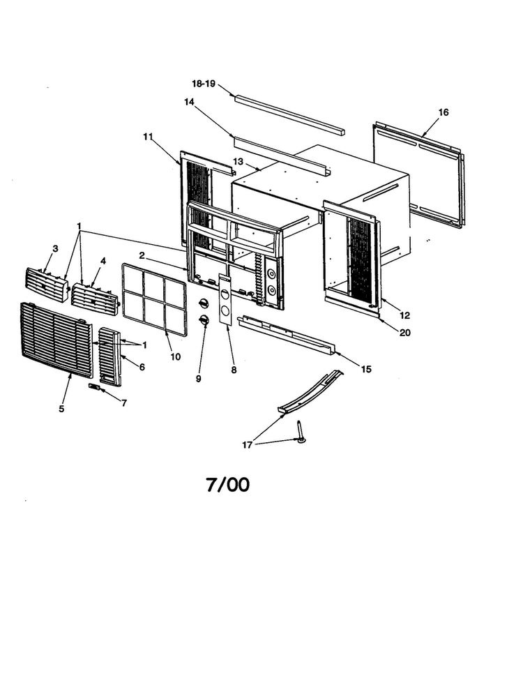 Outer Case Assembly Diagram and Parts List for RC09090A1D REV B Amana Air Conditioner