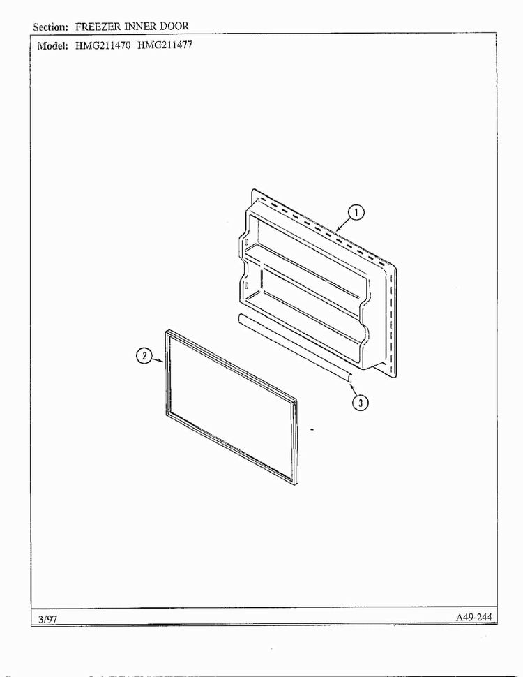 Freezer Inner Door Diagram and Parts List for HMG211470  Admiral Refrigerator