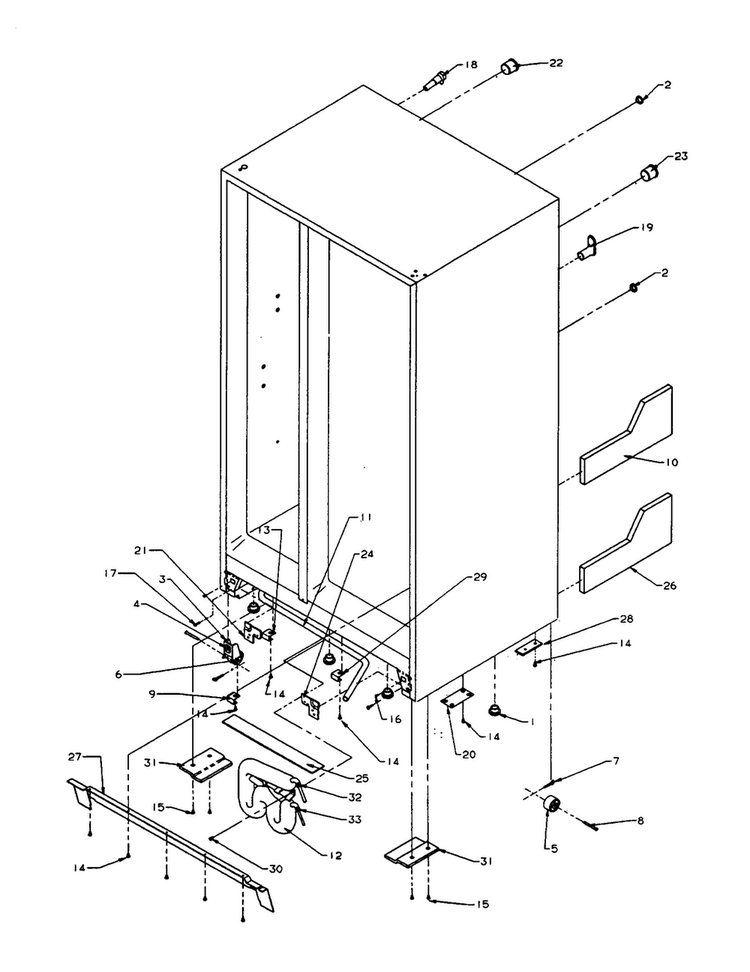 Brackets, Drain Tube And Water Tank Diagram and Parts List for SXD22S2L-P1190404WL  Amana Refrigerator