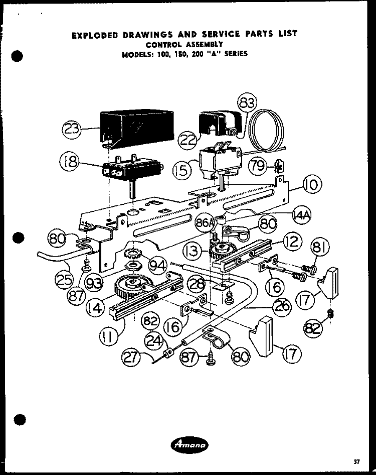 CONTROL ASSY Diagram and Parts List for 100A-3PH  Amana Air Conditioner