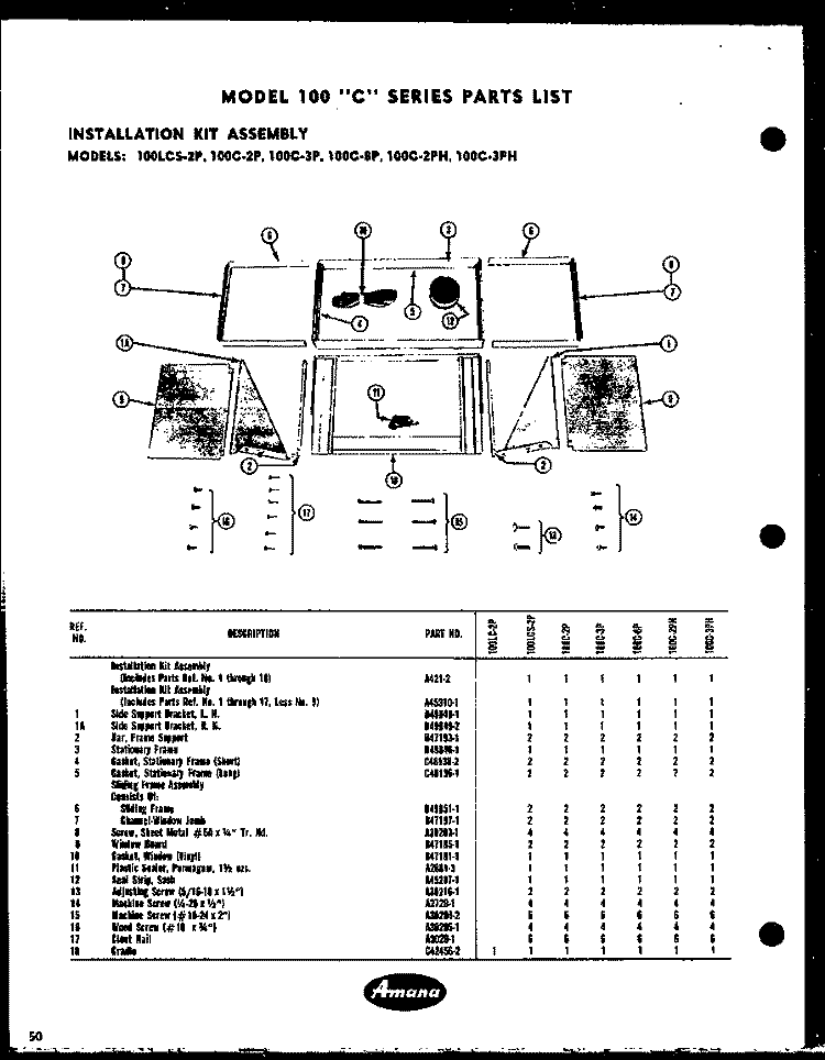 INSTALLATION KIT ASSY Diagram and Parts List for 100LCS-2P 100LCS02P Amana Air Conditioner