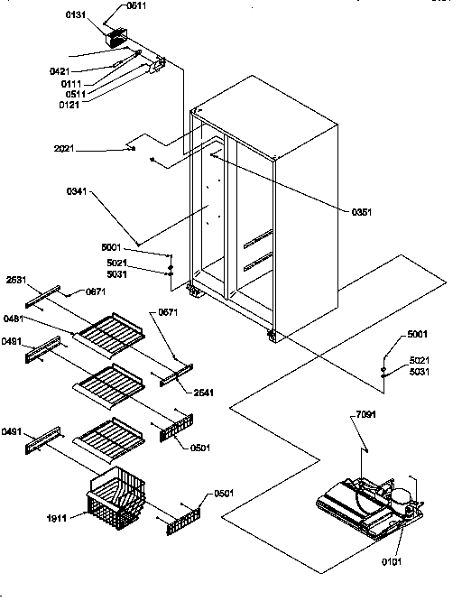 Freezer Shelving And Light Diagram and Parts List for SXD20TL-P1302901WL  Amana Refrigerator
