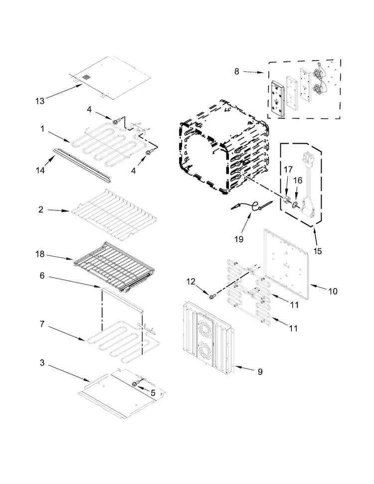 Internal Oven Parts Diagram and Parts List for JJW3830DB00  Jenn-Air Wall Oven