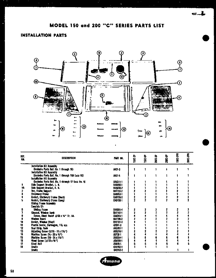INSTALLATION PARTS Diagram and Parts List for 150C-3PH  Amana Air Conditioner