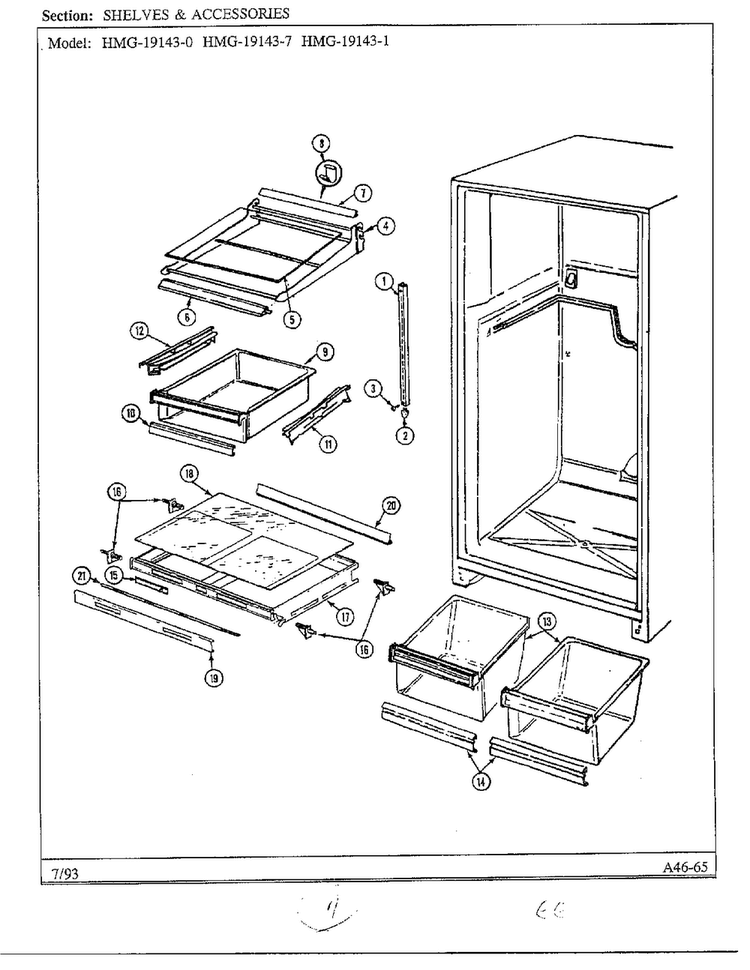 Shelves And Accessories Diagram and Parts List for 19143-0B  Admiral Refrigerator