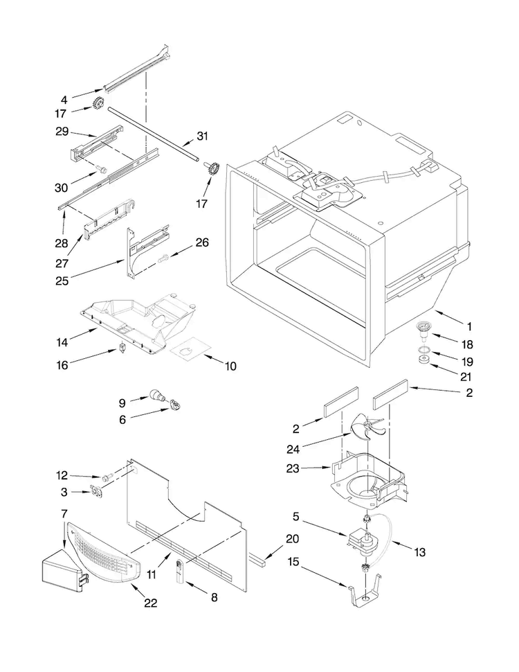 Freezer Liner Parts Diagram and Parts List for JFC2089WEP2  Jenn-Air Refrigerator