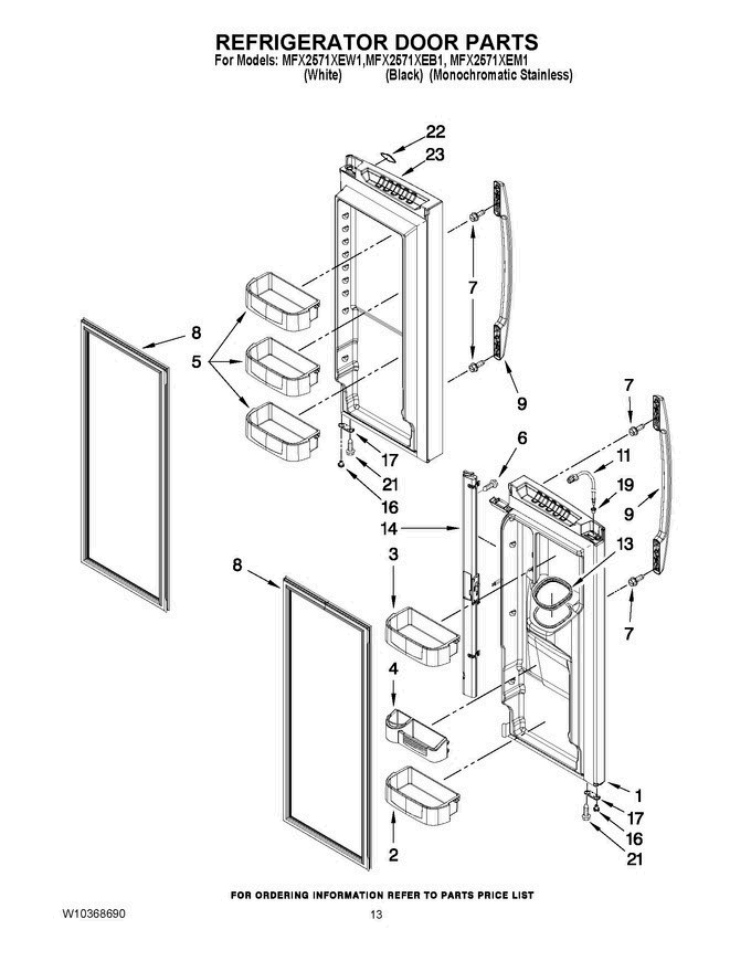 07 - Refrigerator Door Parts Diagram and Parts List for MFX2571XEB1Q  Maytag Refrigerator