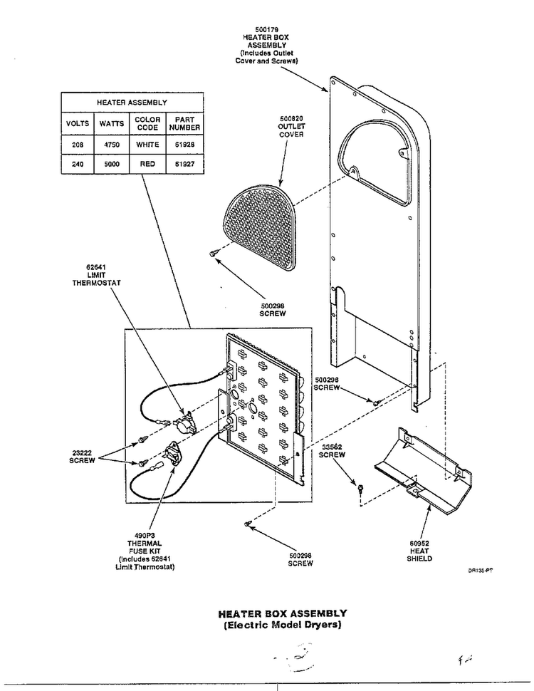 Heater Box Assembly Diagram and Parts List for 7493-LEM437  Amana Dryer