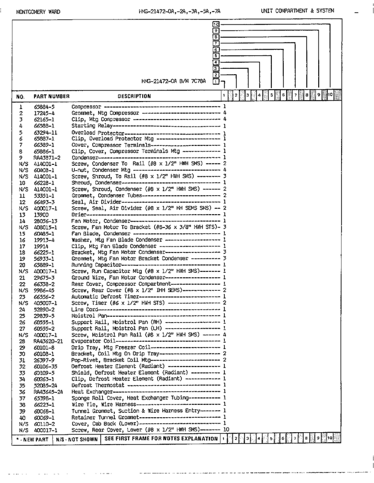 Unit Compartment/system Page 2 Diagram and Parts List for 21472A  Admiral Refrigerator