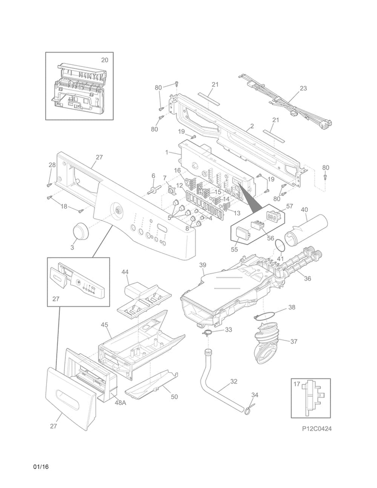 Control Panel Diagram and Parts List for CFWH7300RW0  Crosley Washer