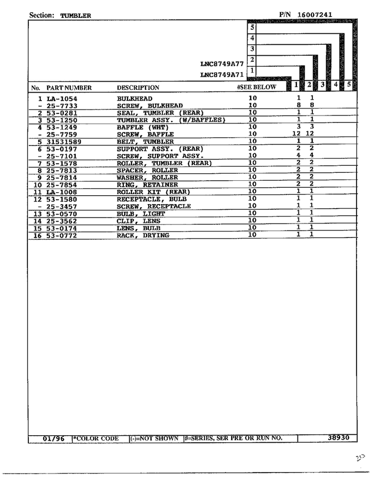 Tumbler Page 2 Diagram and Parts List for 8749A71  Norge Dryer