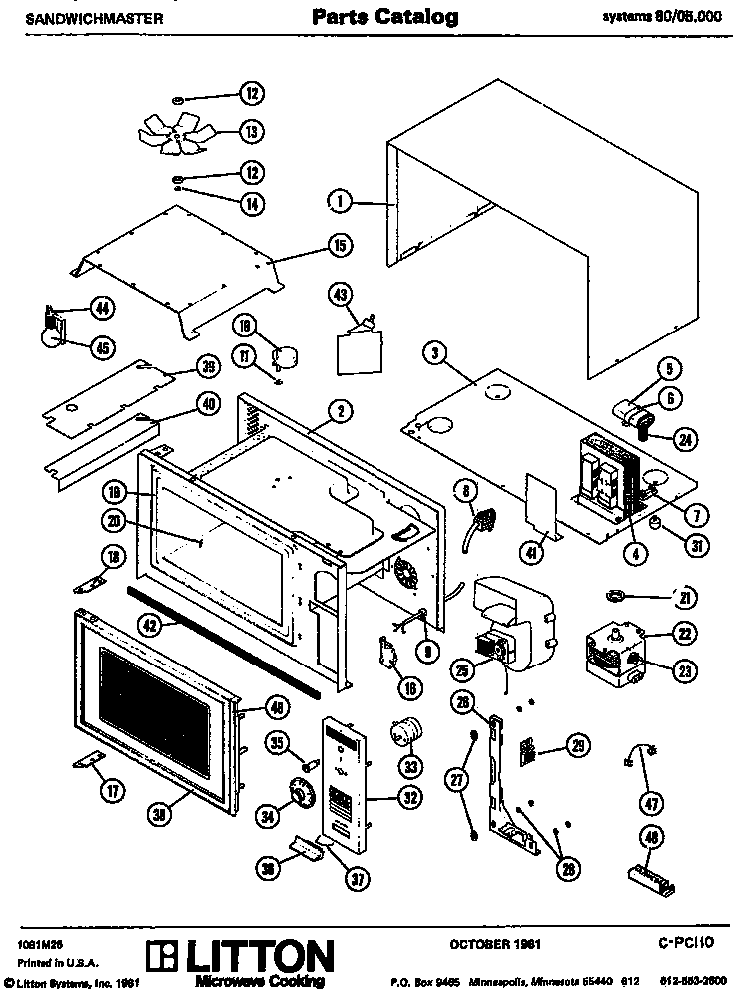 Section 1 Diagram and Parts List for 80 05000 Amana Microwave