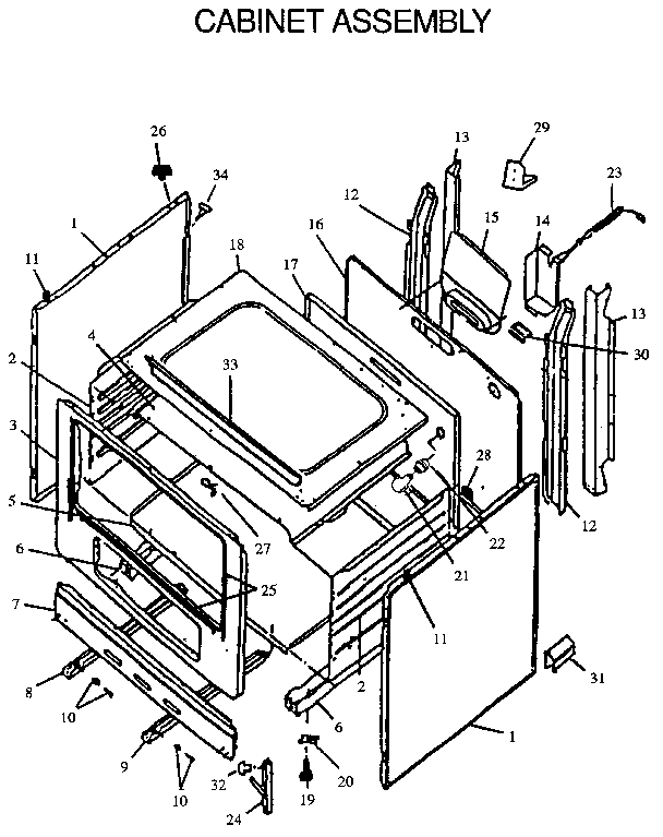 Cabinet Assembly Diagram and Parts List for RLS363UW,UL-P1142377NW,L  Amana Range
