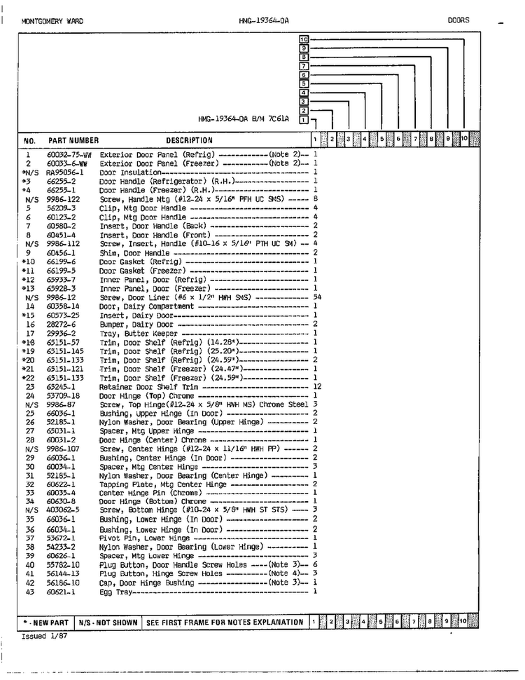 Doors Page 2 Diagram and Parts List for 19364A  Admiral Refrigerator