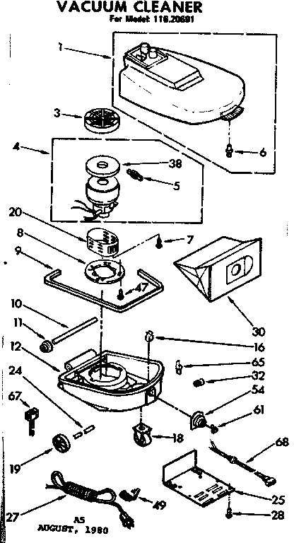 Base Assembly Diagram and Parts List for 11620691  Kenmore Canister Vacuum