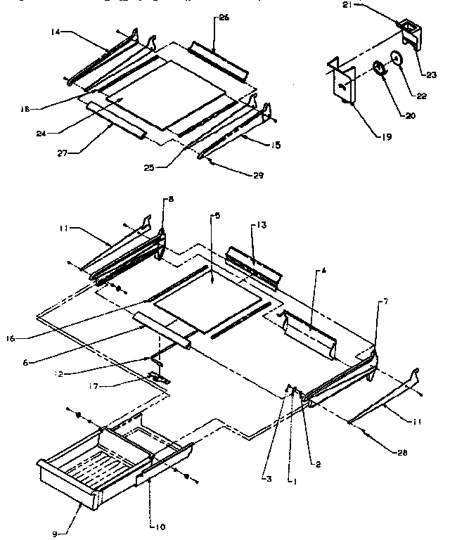 Cabinet Shelving Diagram and Parts List for TXI22R-P1168008W  Amana Refrigerator