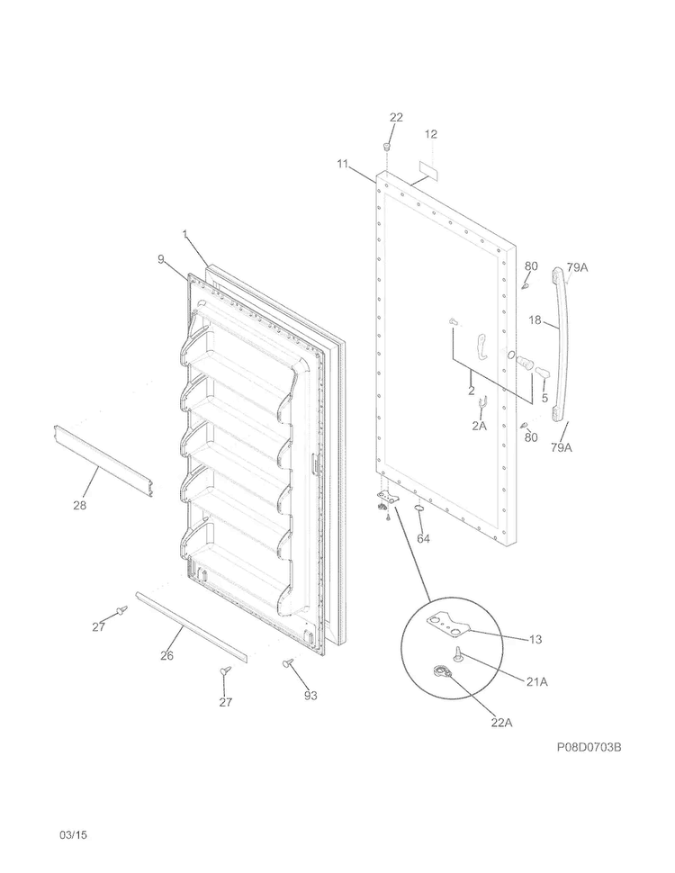 Door Diagram and Parts List for CFUF14QWA  Crosley Freezer