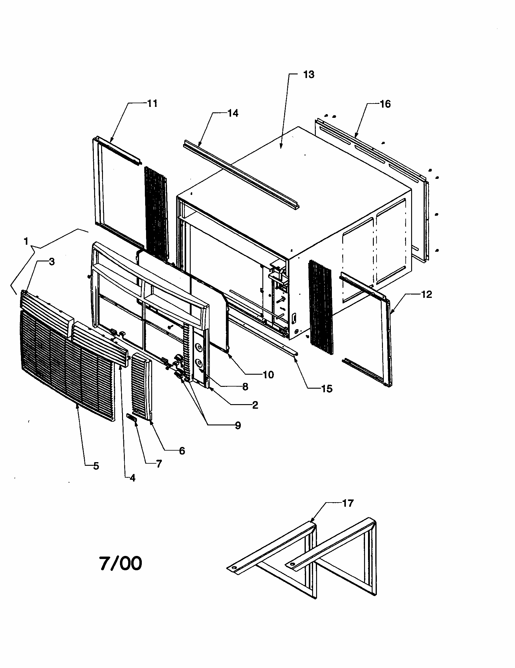 Outercase/curtains/front Assembly Diagram and Parts List for RE18090C2D REV B Amana Air Conditioner