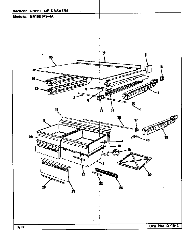 Chest Of Drawers Diagram and Parts List for RB19KY-4A BG64A Magic Chef Refrigerator