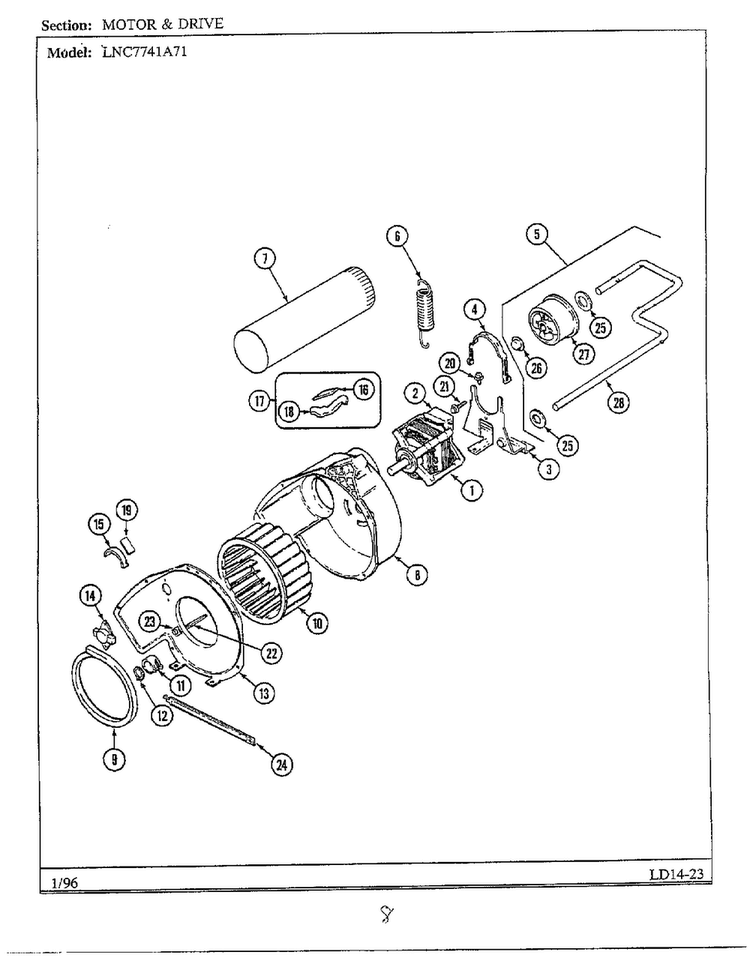 Motor/drive Diagram and Parts List for LNC7741A71  Maytag Dryer