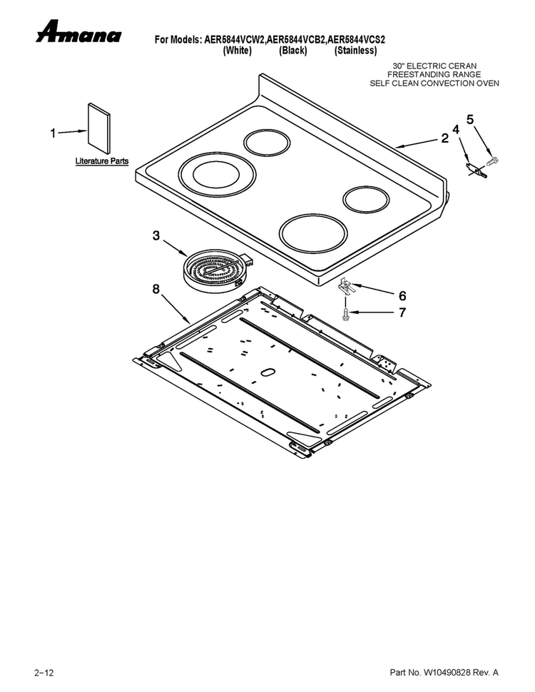 Cooktop Parts Diagram and Parts List for AER5844VCB2  Amana Range