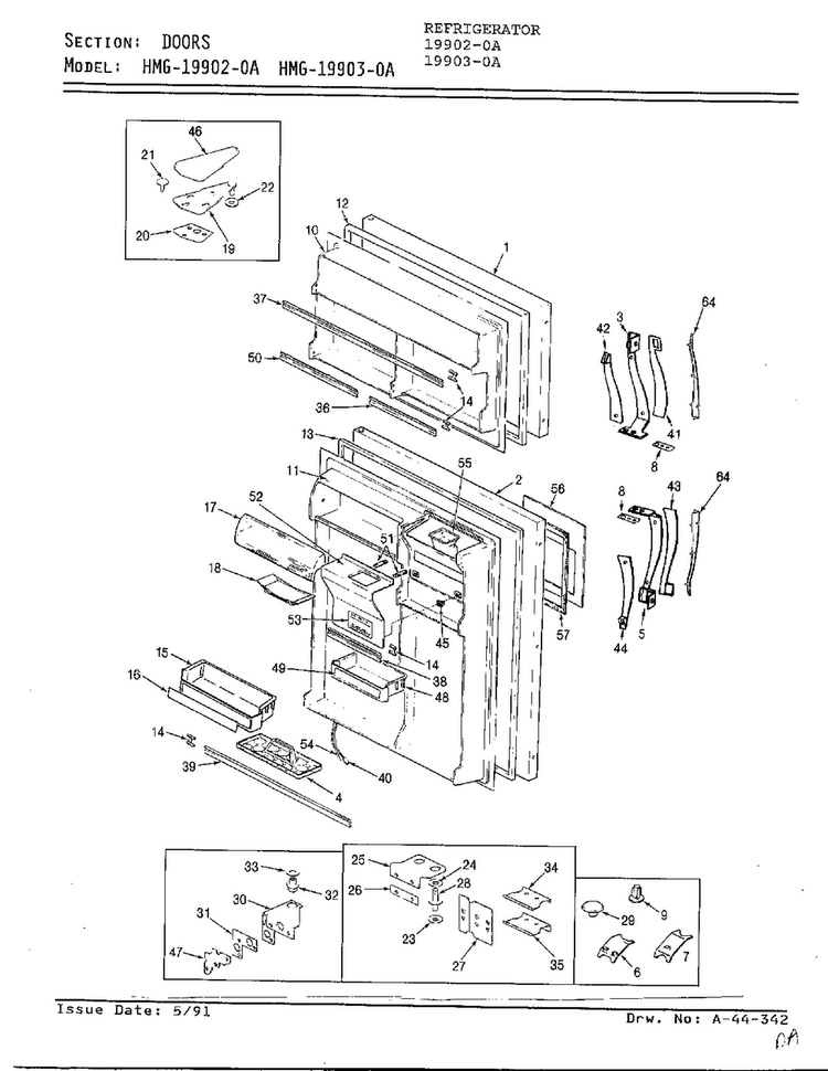 Doors Diagram and Parts List for 19903-0A  Admiral Refrigerator