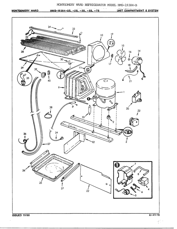 Unit Compartment And System Diagram and Parts List for 19384B  Admiral Refrigerator