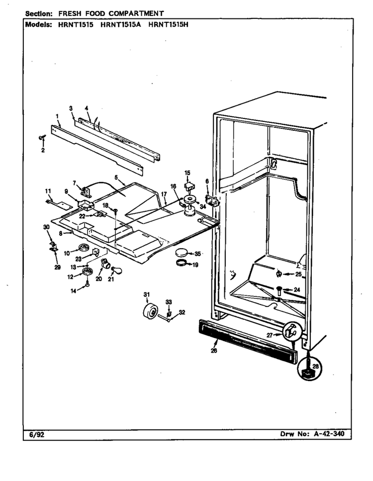 Fresh Food Compartment Diagram and Parts List for HRNT1515A BF11E Maytag Refrigerator