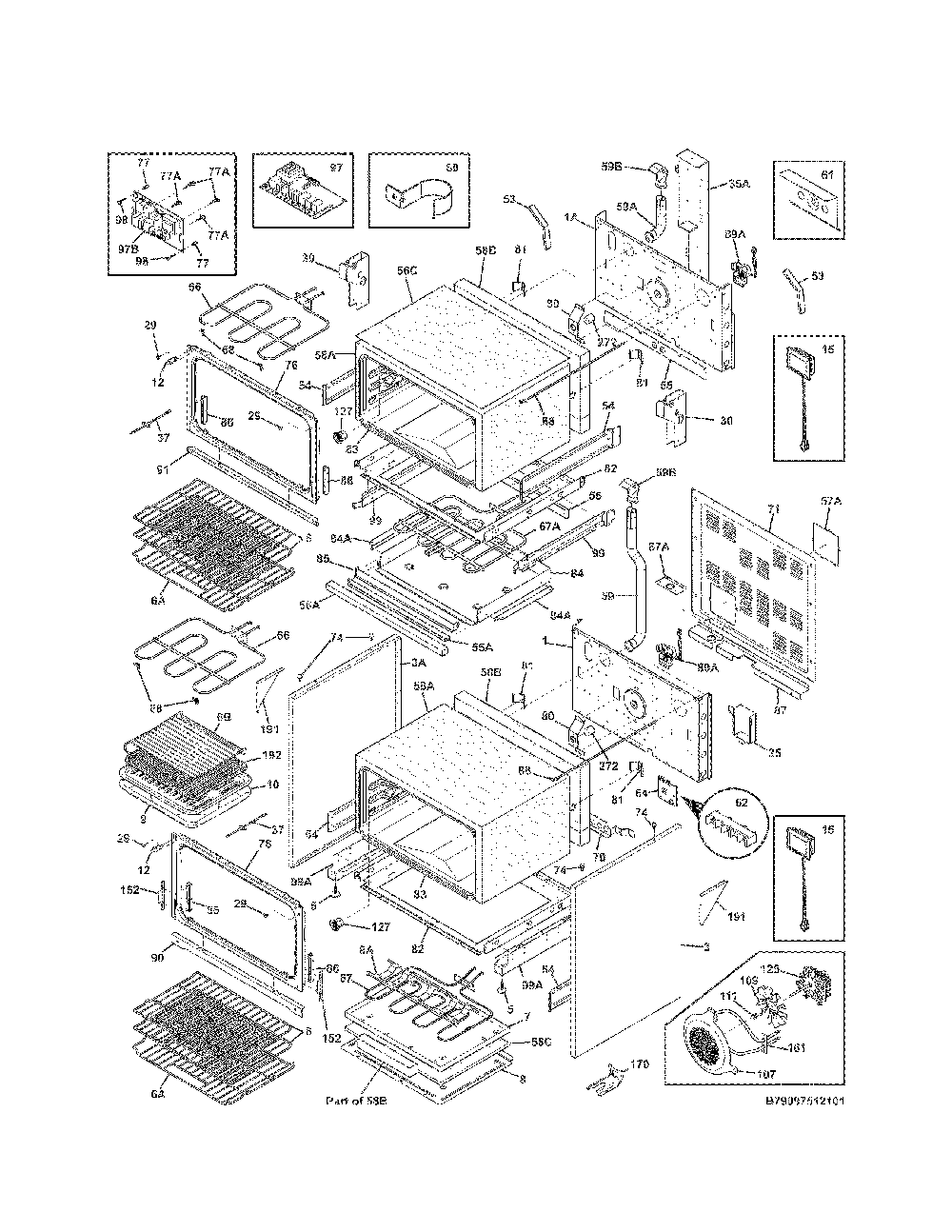 Body Diagram and Parts List for 79097519102  Kenmore Range