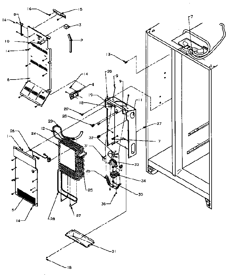 Evap And Air Handling Diagram and Parts List for SQD25N2L-P1181317WL  Amana Refrigerator
