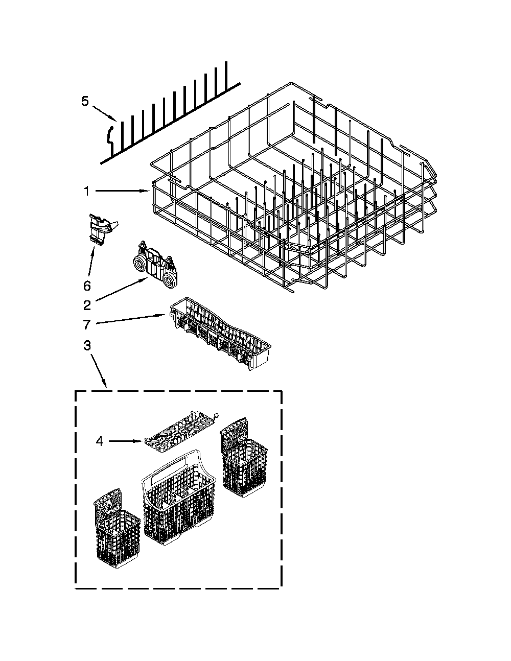 Lower Rack Parts Diagram and Parts List for 66513972K105  Kenmore Dishwasher